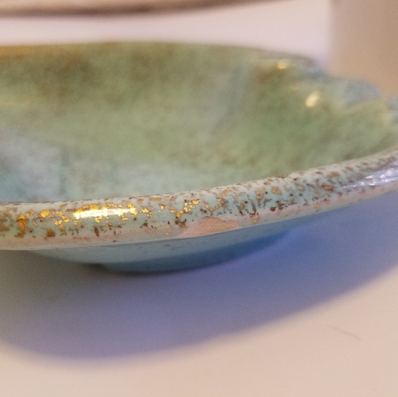 VTG MCM California Original USA  Atomic Boomerang Aqua w/Gold Specks Ashtray - Picture 6 of 7